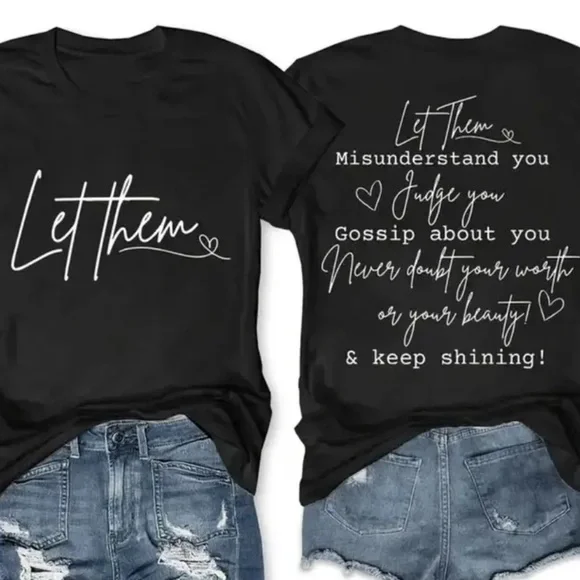 2/$15🔥🌞Black Graphic T-Shirt with White 'Let Them' Print - Picture 1 of 7